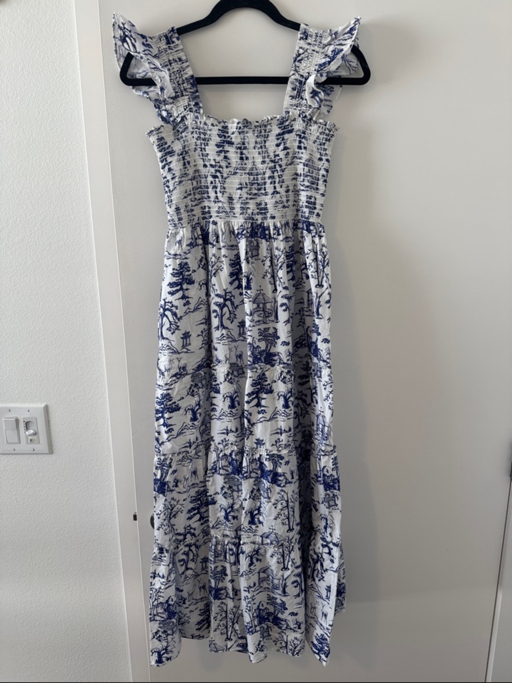 Few Moda Calypso Blue and White Floral Toile Midi Dress